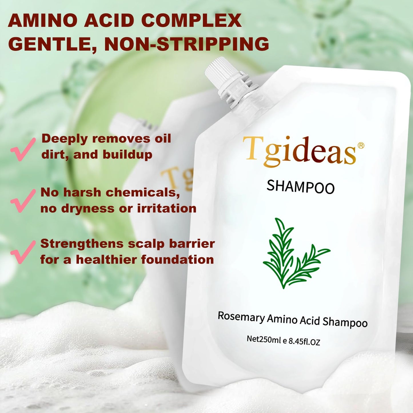 Tgideas Rosemary Biotin Shampoo – Amino Acid Formula for Hair Growth (8.45 fl oz, Two-Piece)
