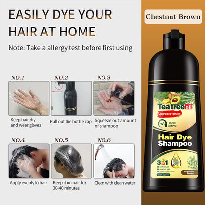 TGTXDEA Herbal Instant Hair Color Shampoo – 100% Gray Coverage, Ammonia-Free, Brown (3-in-1 Bubbles)