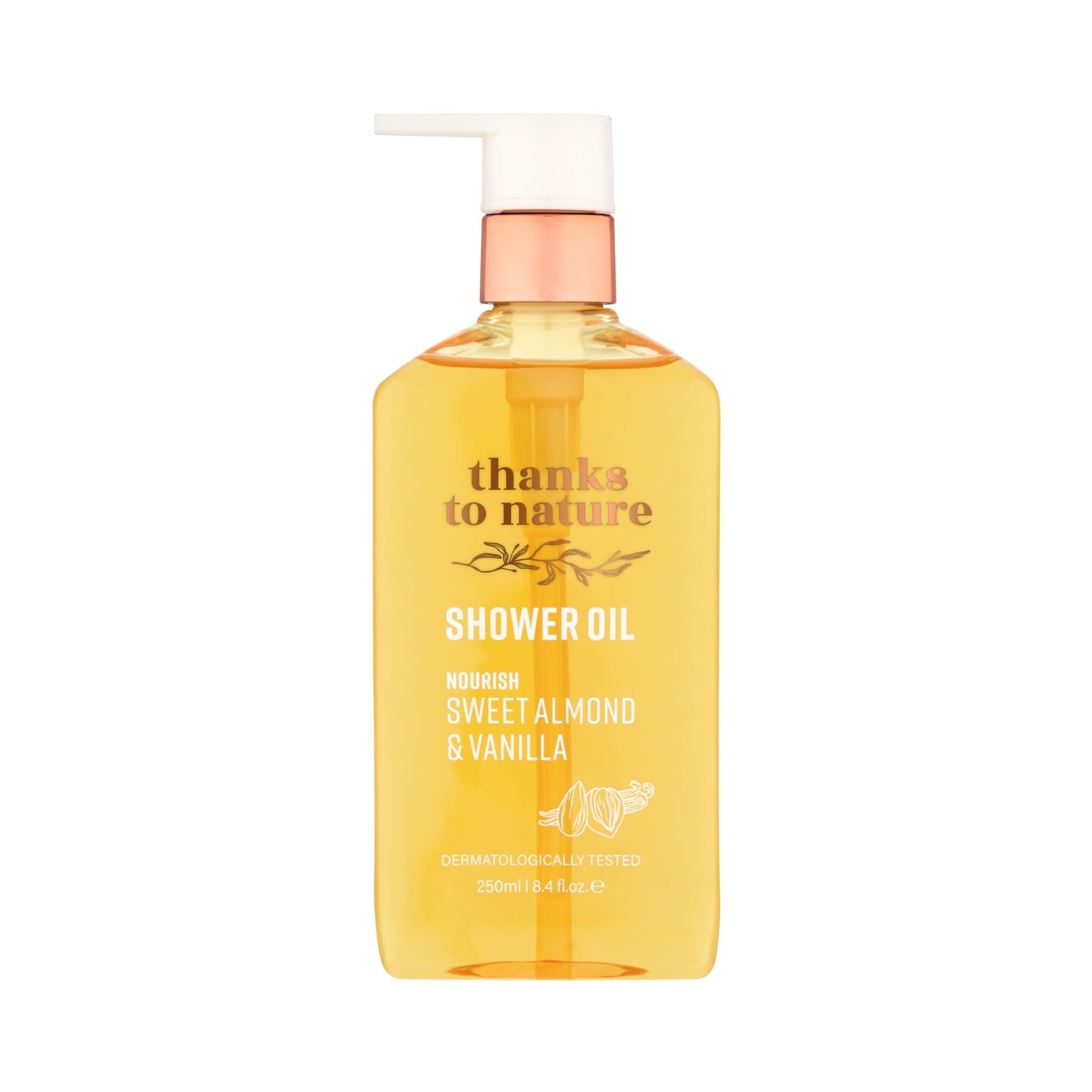 thanks to nature Shower Oil with Sweet Almond & Vanilla – Nourishing, Moisturizing for Normal to Dry Skin | 8.45 fl oz
