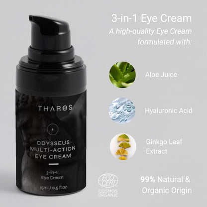 THAROS 3-in-1 Eye Cream for Men — Hydration, Calming, Hyaluronic Acid, Vegan