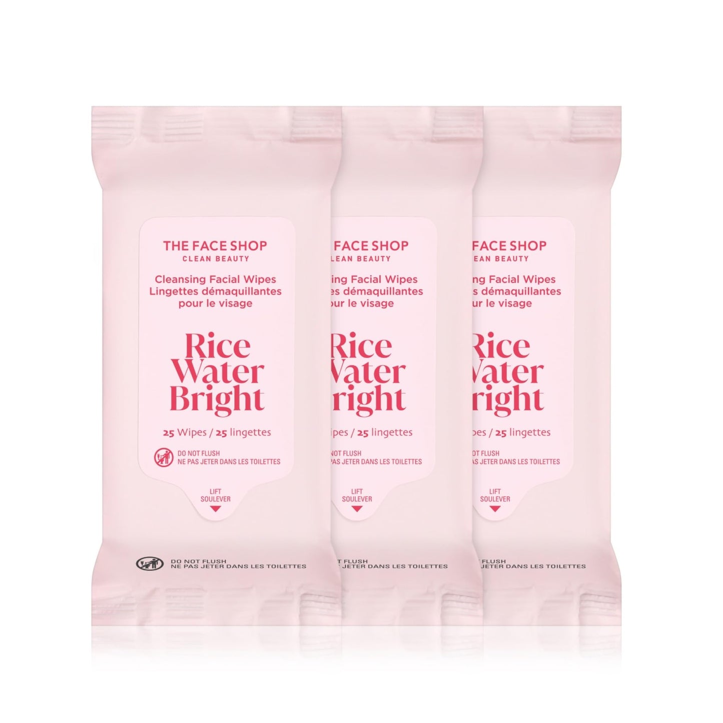 The Face Shop x Glamzilla Rice Water Bright Cleansing Wipes – 3-Pack, 25 Count Each