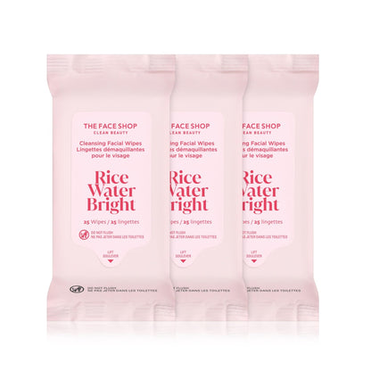 The Face Shop x Glamzilla Rice Water Bright Cleansing Wipes – 3-Pack, 25 Count Each