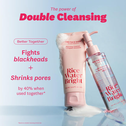 The Face Shop Rice Water Bright Double Cleansing Duo Set – Ceramide, Korean Skincare, Vegan Cleanser & Makeup Remover