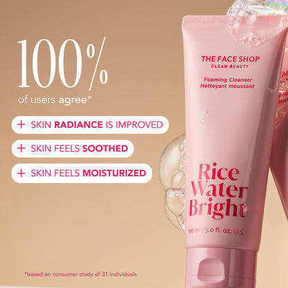 The Face Shop Rice Water Bright Travel Kit – TSA-Approved Korean Skincare Set (Ceramide, Vegan)