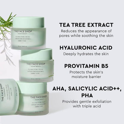 The Face Shop Tea Tree Pore Cream – Pore Minimizer, Hydrating & Soothing Moisturizer