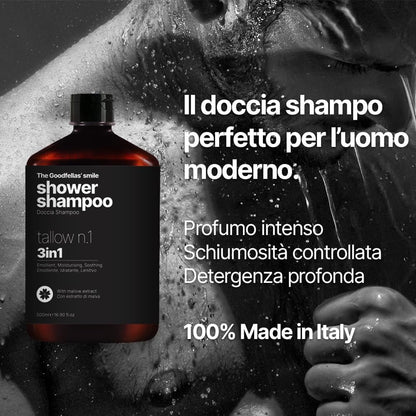 The Goodfellas' smile Tallow N.1 3-in-1 Shower Shampoo for Men | Body Wash, Shampoo & Conditioner | Bold Masculine Scent | Made in Italy