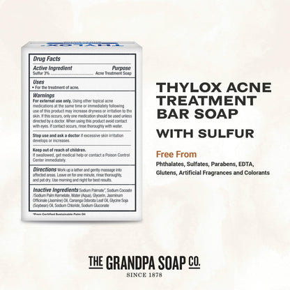 The Grandpa Soap Co. Thylox Acne Treatment Bar Soap – 3% Natural Sulfur, 2-Pack