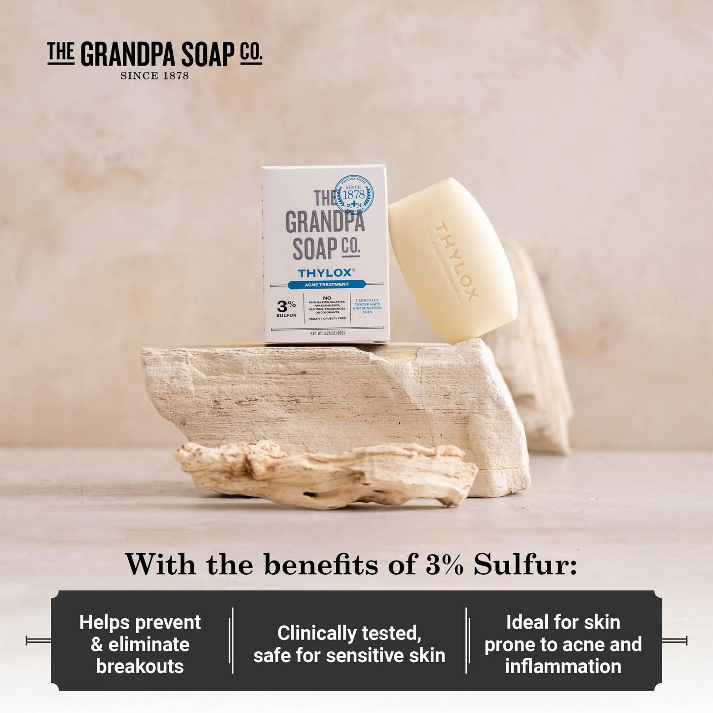 The Grandpa Soap Co. Thylox Acne Treatment Bar Soap – 3% Natural Sulfur, 2-Pack