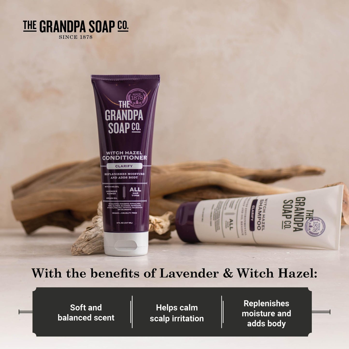 The Grandpa Soap Company Clarifying Witch Hazel Conditioner with Lavender – Sulfates/Parabens Free, 8 oz (2 Pack)