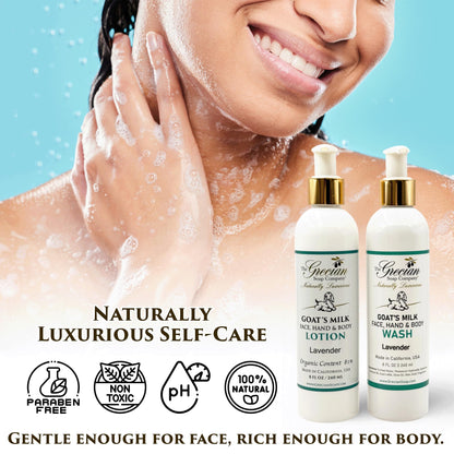 The Grecian Soap Company Goat Milk Lotion & Body Wash Set – Lavender, 8oz Each