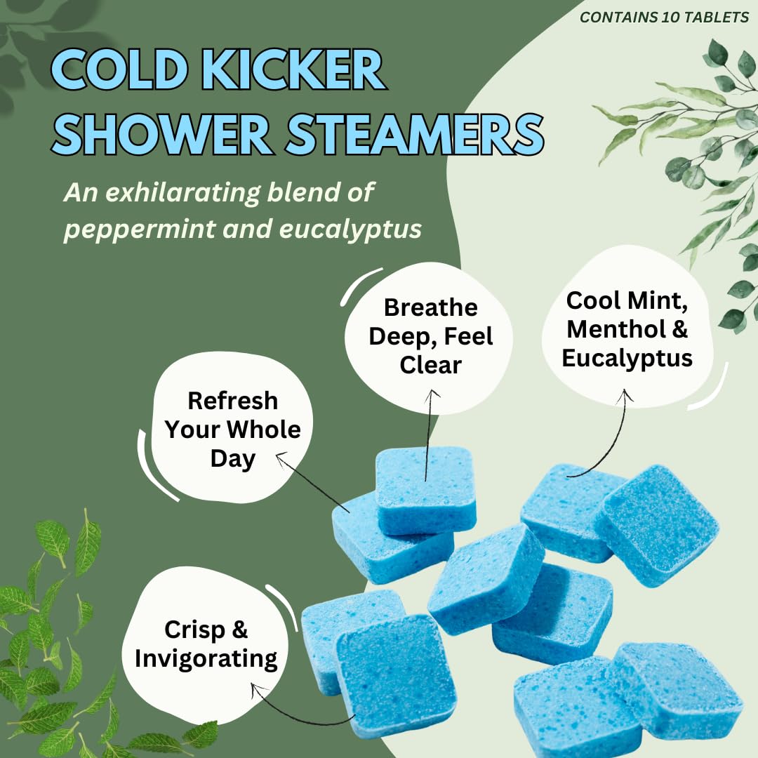 The Herbal Zen Cold Kicker Shower Steamers – Peppermint & Eucalyptus, USA Made (10 Pack)