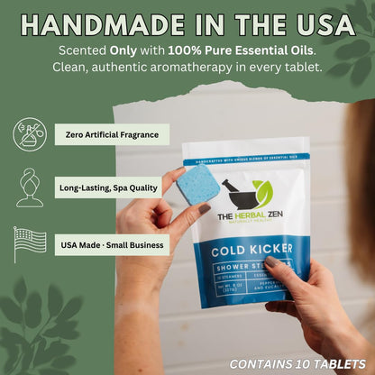 The Herbal Zen Cold Kicker Shower Steamers – Peppermint & Eucalyptus, USA Made (10 Pack)