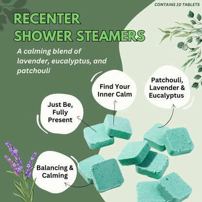 The Herbal Zen Recenter Shower Steamers - Lavender & Eucalyptus Aromatherapy (USA Made, 10 Pack)