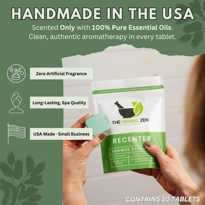 The Herbal Zen Recenter Shower Steamers - Lavender & Eucalyptus Aromatherapy (USA Made, 10 Pack)
