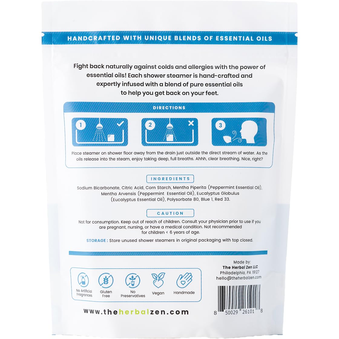 The Herbal Zen Cold Kicker Shower Steamers – Peppermint & Eucalyptus | USA Made (20 Pack)