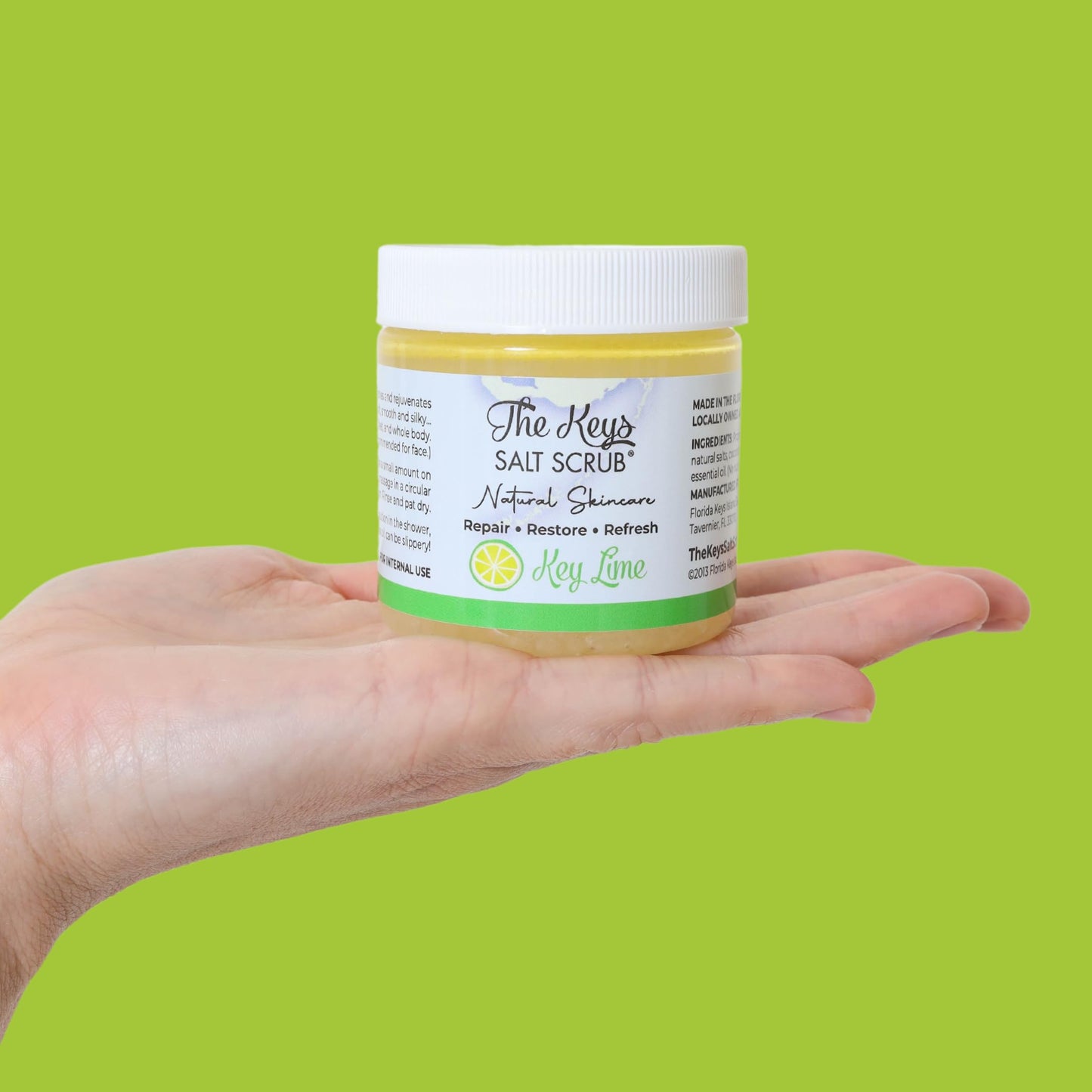 The Keys Salt Scrub – Sea Salt Exfoliator with Wooden Spoon – Key Lime, 3.4 oz
