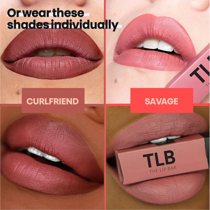 The Lip Bar Nonstop Liquid Matte Lipstick Mini 2-Pack — Curlfriend (Mauve Pink) + Savage (Chocolate Red-Brown)