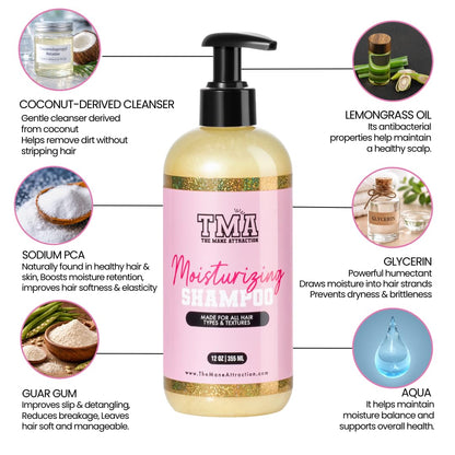 The Mane Attraction Moisturizing Shampoo – Hydrating, Sulfate-Free Cleanser for Curly & Natural Hair (12 oz)