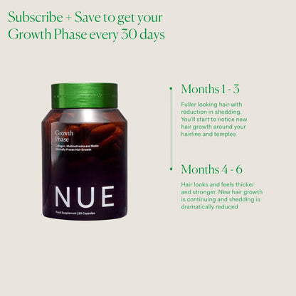The Nue Co Growth Phase Hair Supplement – Vegan Hair Capsules for Thicker, Fuller-Looking Hair | 90 Capsules