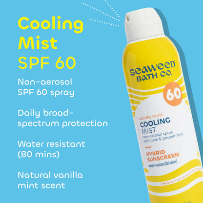 The Seaweed Bath Co. Cooling Mist SPF 60 Sport Hybrid Sunscreen Spray, 6 oz – Sustainably Harvested Seaweed
