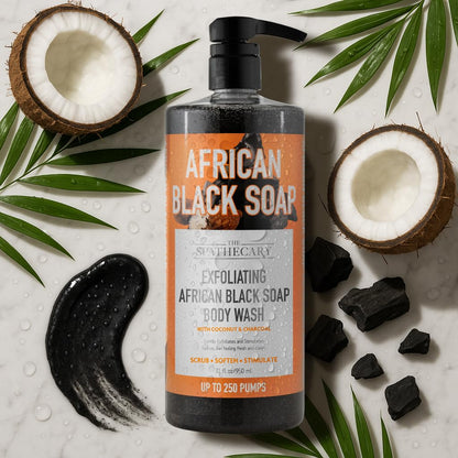 The Spathecary African Black Soap Exfoliating Body Wash – Coconut & Charcoal, 32 oz