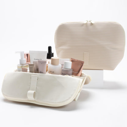 THE VERTI Vertical Waterproof Makeup & Toiletry Bag – 23-Pocket Upright Organizer (Shell)