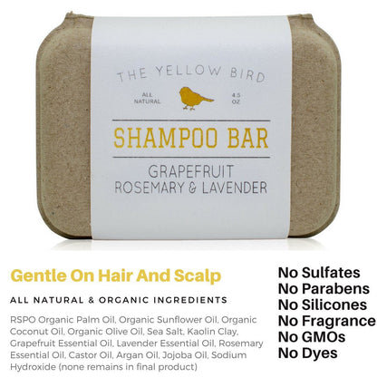 The Yellow Bird Solid Bar Shampoo Soap – Grapefruit, Rosemary & Lavender | Mild, Sulfate-Free Hair Care