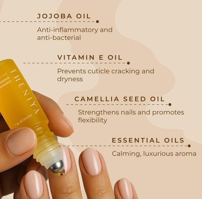 Theniya Cuticle Oil for Nail Strengthening & Growth – 5mL Roll-On, Vegan, Organic Formula with Jojoba & Vitamin E | 3 Signature Fragrances