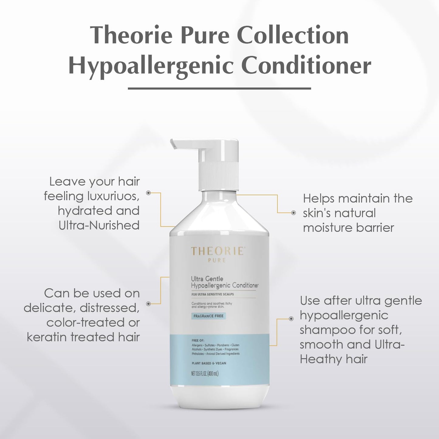 Theorie Pure Ultra Gentle Hypoallergenic Conditioner – Fragrance-Free, Plant-Based & Vegan | 400mL