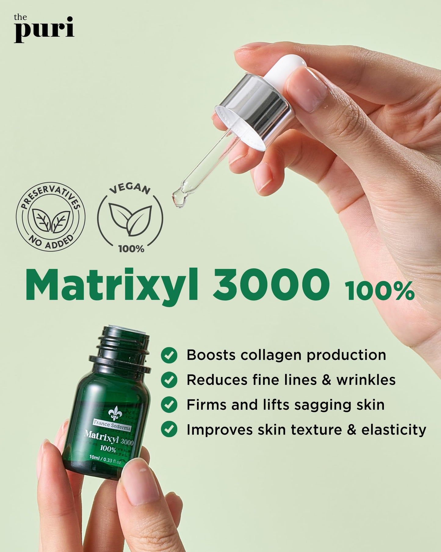 THEPURI Matrixyl 3000 100% Serum Skincare – Pure Peptide Complex Anti-Aging Ampoule 3-Pack (10ml Each)