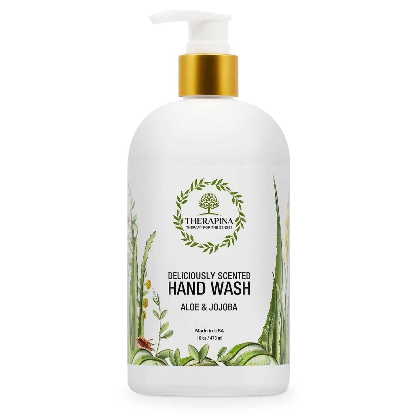 THERAPINA Aromatherapy Luxury Liquid Hand Soap – Vegan Aloe Vera & Botanical Oils (16 oz)