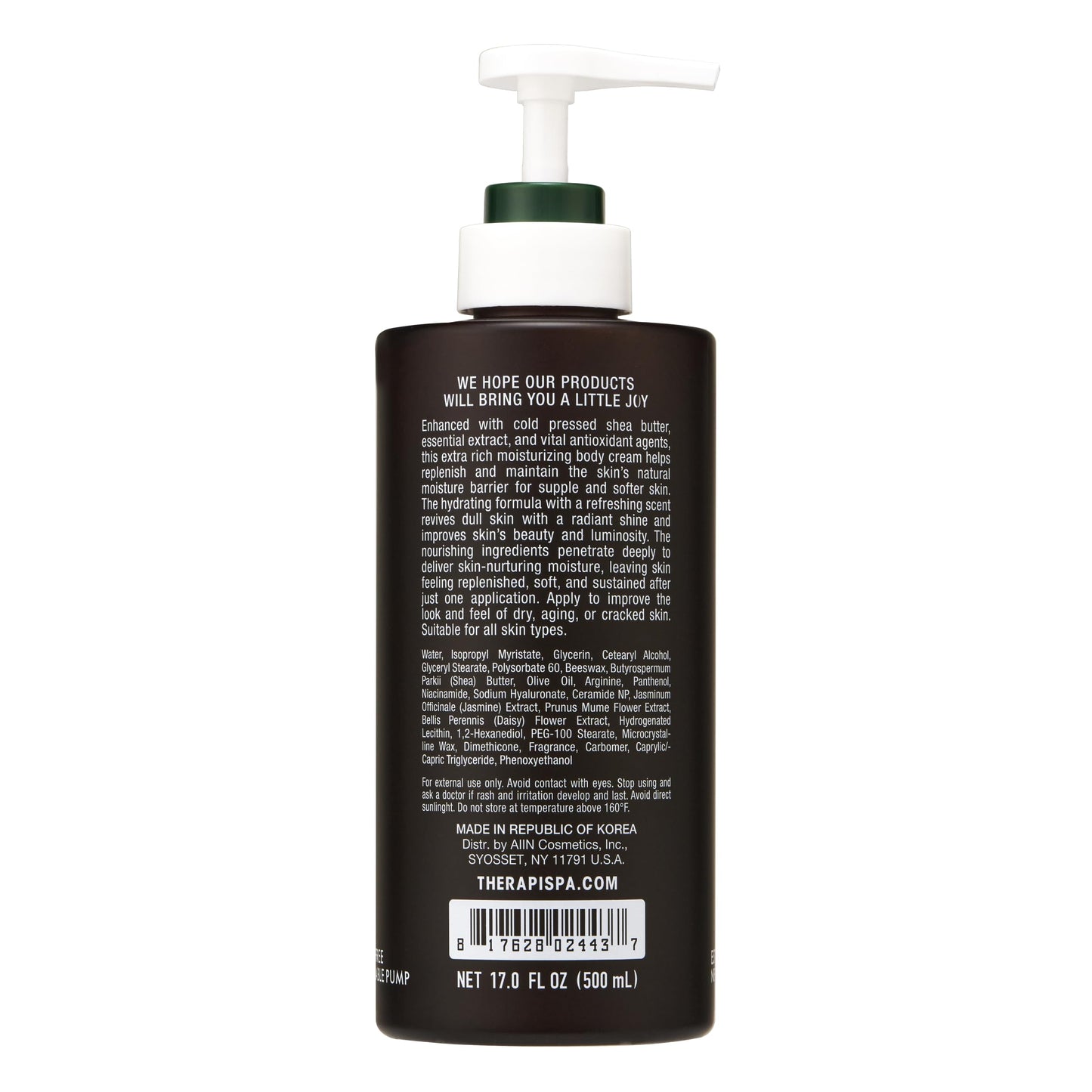 THERAPISPA Scented Body Lotion – Bergamot & Olive, 17.0 fl oz | Deep Hydration with Shea Butter, Ceramides & Panthenol