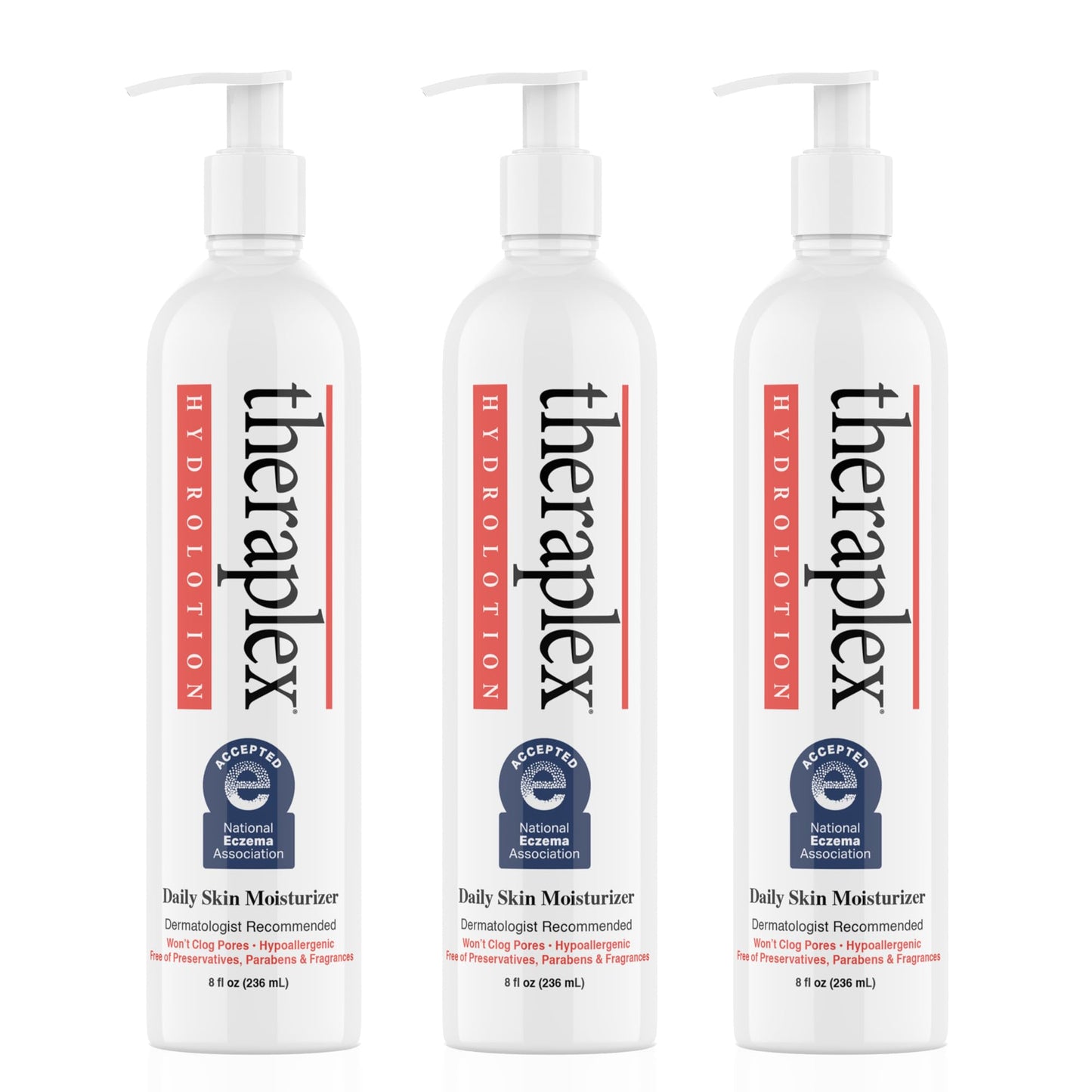 Theraplex Hydrolotion – Fragrance-Free Daily Moisturizer for Sensitive Skin | Paraben-Free, Noncomedogenic, 3-Pack