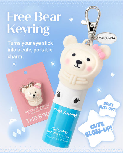 THESAEM Iceland Hydrating Eye Stick with Bear Keyring Set – Cooling Under-Eye Balm, 0.38oz