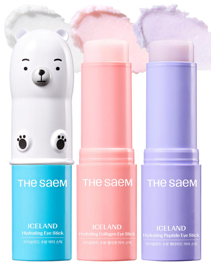 THESAEM Iceland Eye Stick Bundle - 3-Pack Collagen + Peptide + Hydrating Sticks (0.38 oz Each) | Under-Eye Care