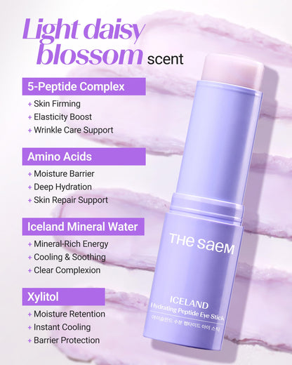 THESAEM Iceland Eye Stick Bundle - 3-Pack Collagen + Peptide + Hydrating Sticks (0.38 oz Each) | Under-Eye Care
