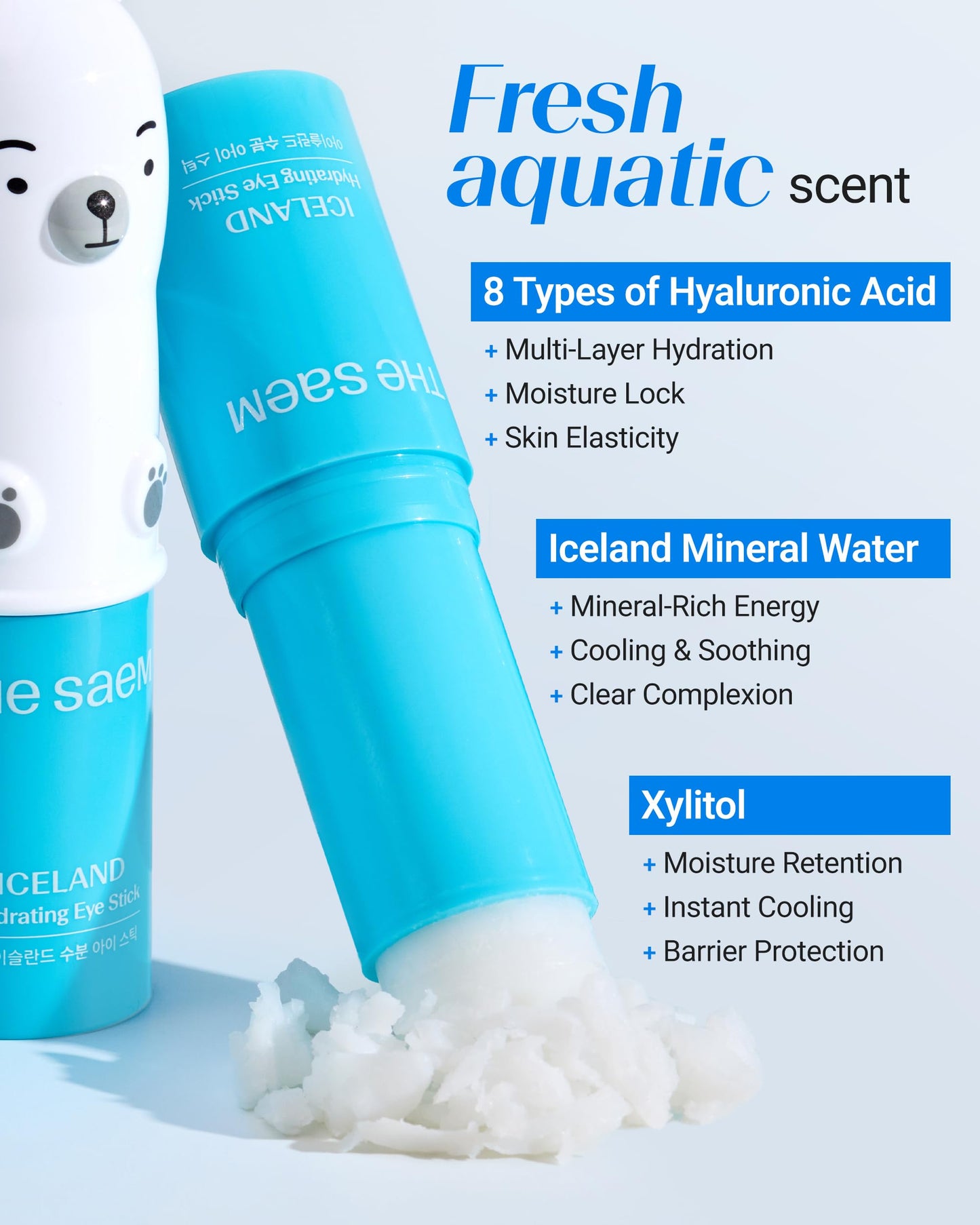 THESAEM Iceland Eye Stick Bundle - 3-Pack Collagen + Peptide + Hydrating Sticks (0.38 oz Each) | Under-Eye Care