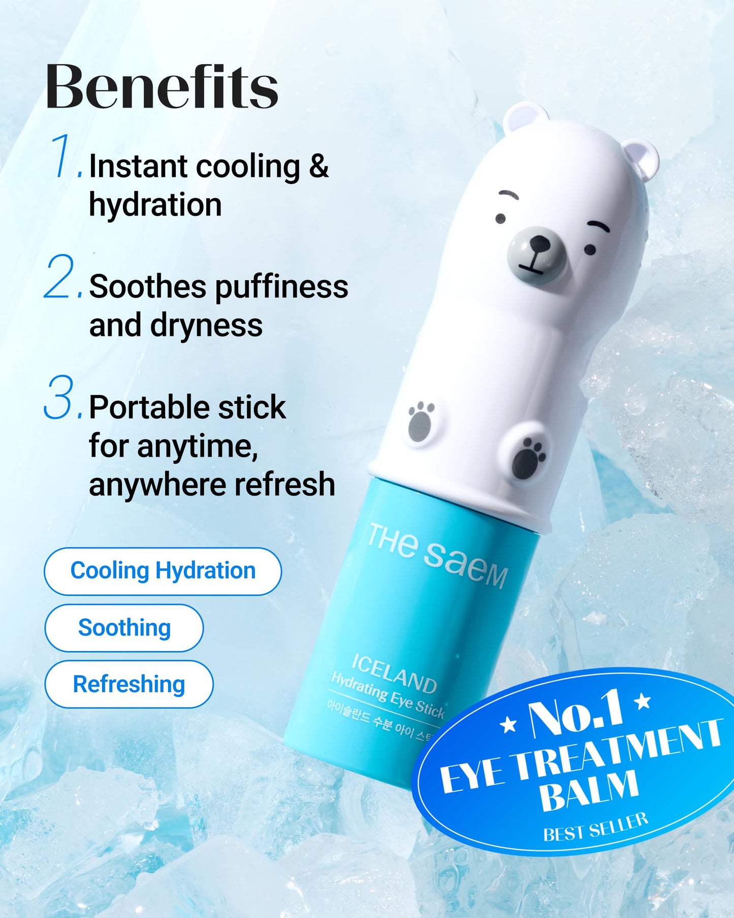 THESAEM Iceland Hydrating Eye Stick – Cooling Under-Eye Balm for Dark Circles, Puffiness & Wrinkles | 0.38 oz 2 Pack