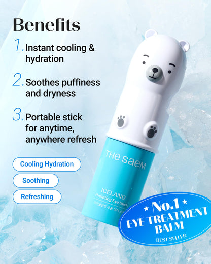 THESAEM Iceland Hydrating Eye Stick – Cooling Under-Eye Balm for Dark Circles, Puffiness & Wrinkles | 0.38 oz 2 Pack
