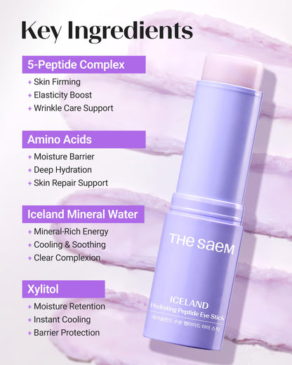 THESAEM Iceland Hydrating Peptide Eye Stick 0.38 oz (2 Pack) | Cooling, Moisturizing Eye Balm for Under-Eye Skin