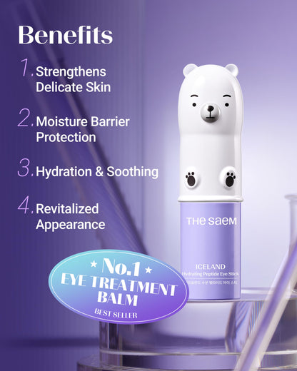THESAEM Iceland Hydrating Peptide Eye Stick 0.38 oz (2 Pack) | Cooling, Moisturizing Eye Balm for Under-Eye Skin