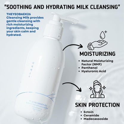 THEYEOBAEK26 Korean Cleansing Milk for Face – Gentle, Hydrating Cleanser for Dry & Sensitive Skin (200 ml)