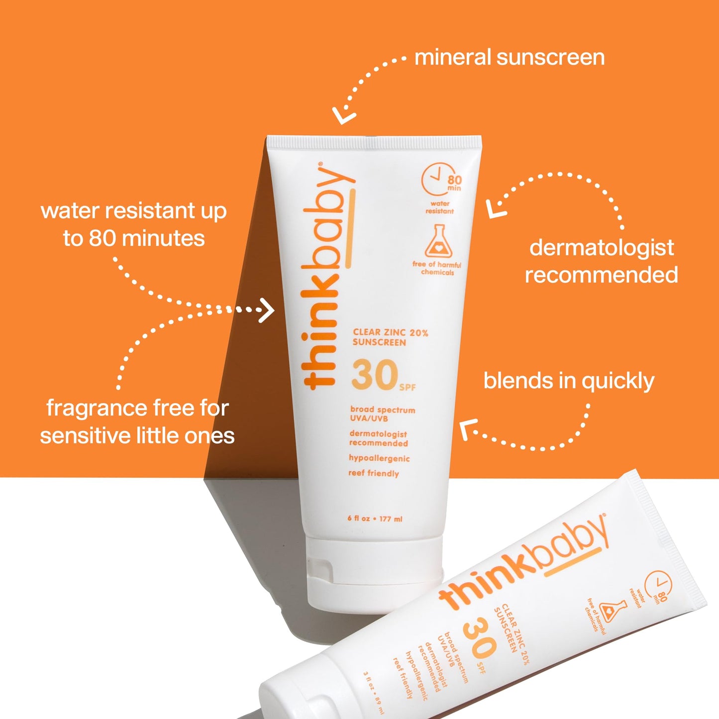 Thinkbaby Mineral Sunscreen SPF 30 – Clear Zinc Oxide Baby Sunscreen, 6oz | THINK