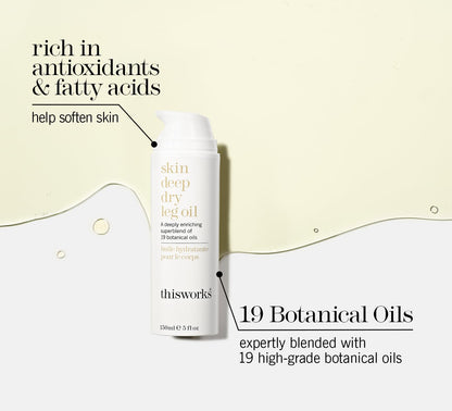 THISWORKS Skin Deep Dry Leg Oil – 100% Natural Hydrating Body Oil with 13 Essential Oils & 6 Cold-Pressed Oils, 5 oz
