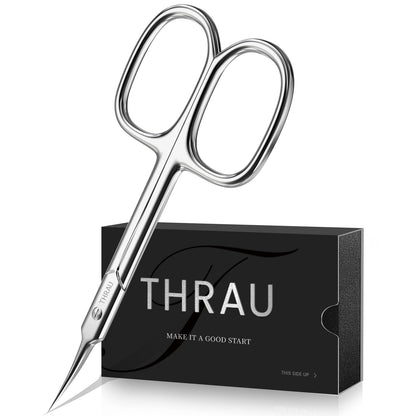 THRAU Cuticle Scissors - Extra Fine Curved Blade for Precise Manicures and Pedicures