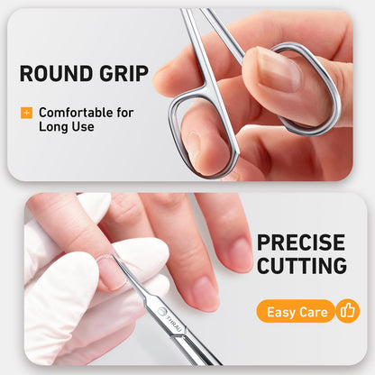 THRAU Cuticle Scissors - Extra Fine Curved Blade for Precise Manicures and Pedicures