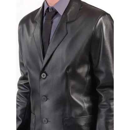 Men’s Black Leather Blazer Coat