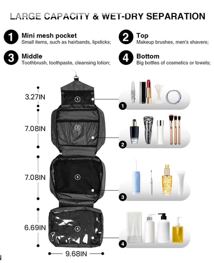 THSAM Travel Toiletry Bag – Large Hanging Organizer for Women & Men | Grey