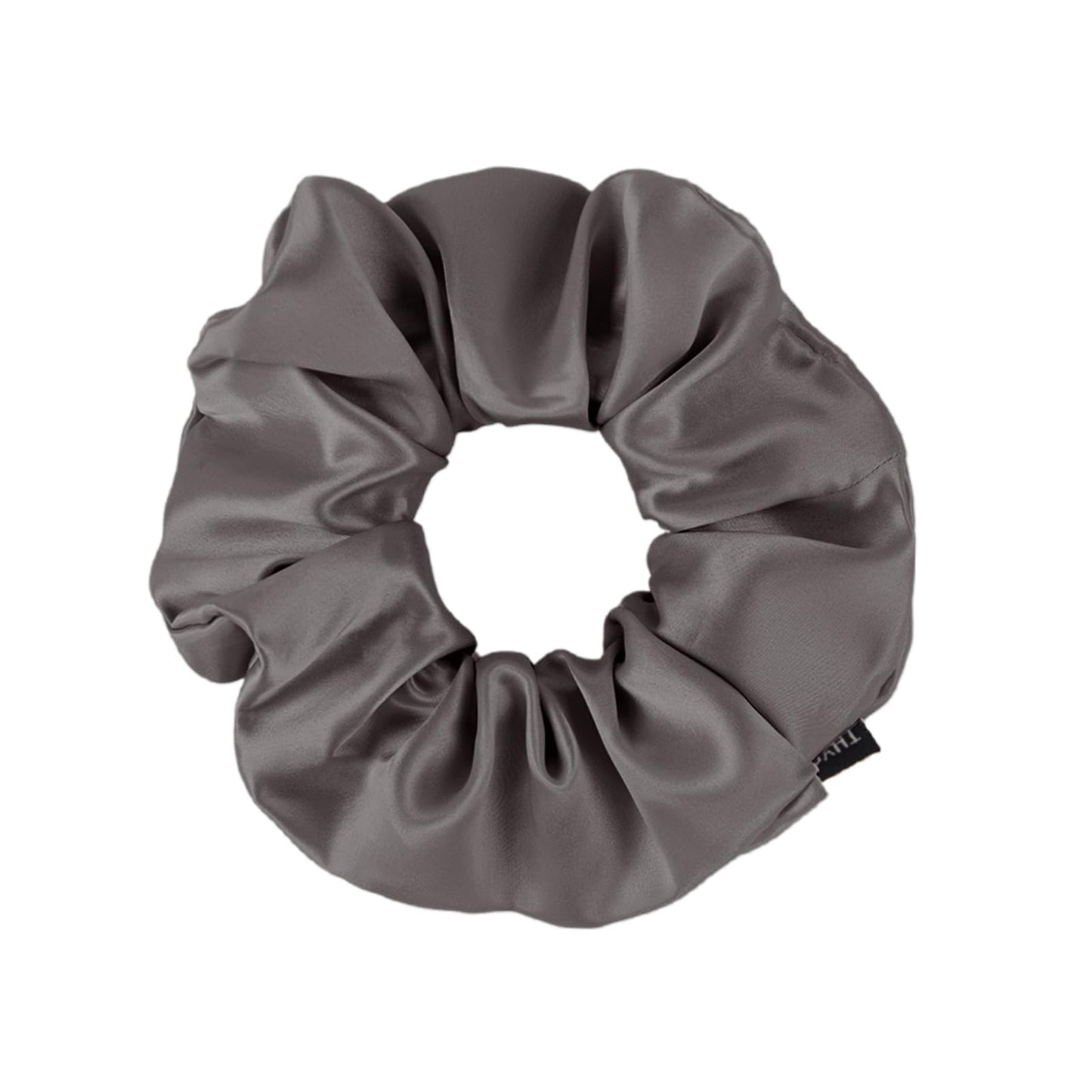 THXSILK Silk Scrunchies for Women - Pure Mulberry Silk Hair Ties, Charcoal for Thick Hair
