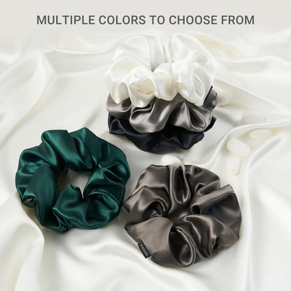THXSILK Silk Scrunchies for Women - Pure Mulberry Silk Hair Ties, Charcoal for Thick Hair